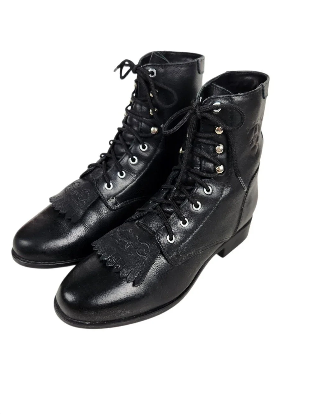 Ariat Heritage Lacer Black Leather Kiltie Lace Up Weatern Boots Womens Size 6.5M
